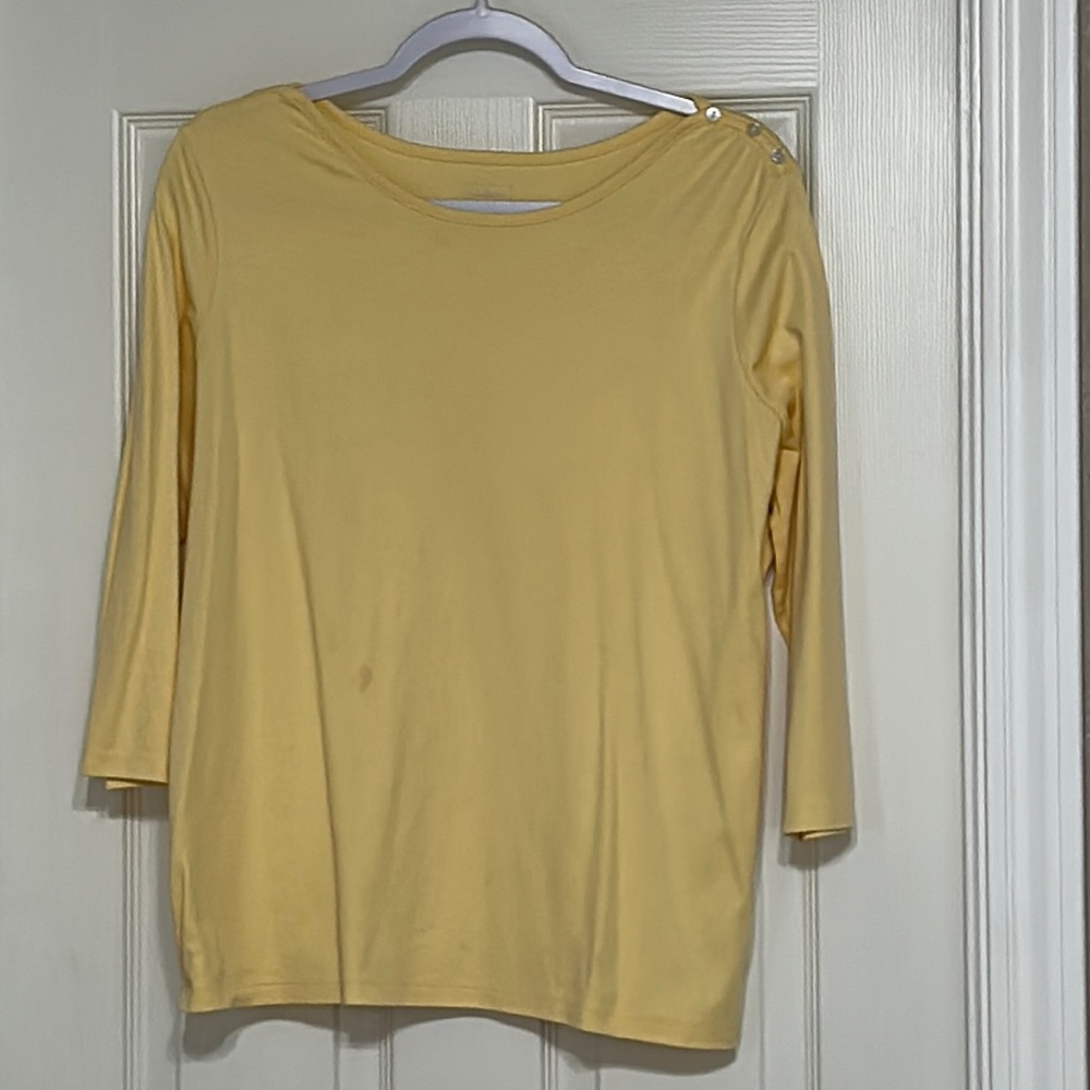 LL Bean 3/4 Sleeve Boat Neck T Shirt Yellow L